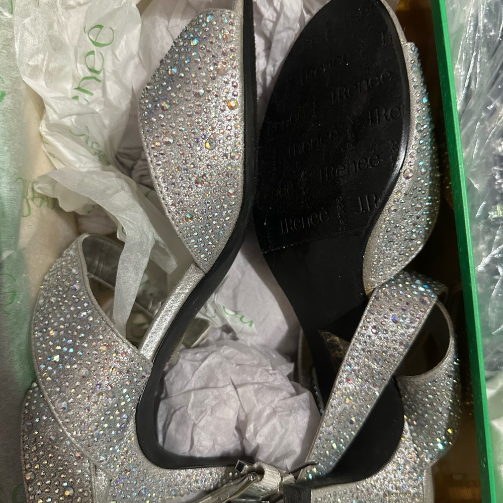 J.Renee Silver Heels with Rhinestones